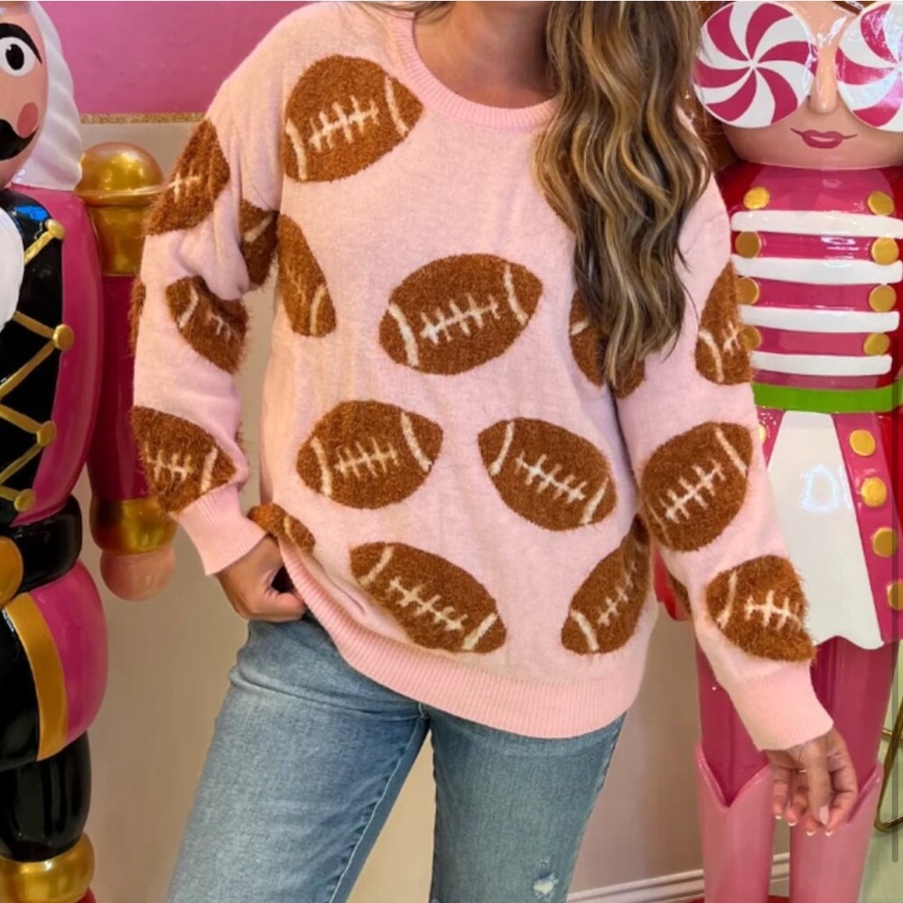 Simply Southern Football Pink Fuzzy Sweater NEW XL